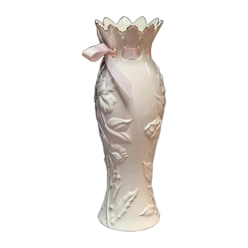 Lenox Vase Rose Bud Pink Ribbon 8